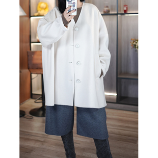 6号衣橱 l 小狗出品 意大利双面山羊绒手工缝制V领宽松廓形 大衣