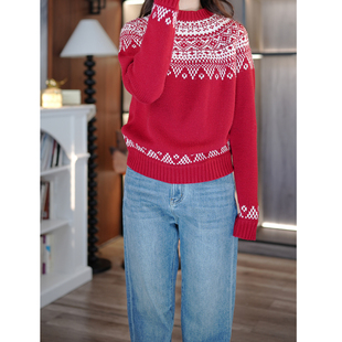 6号衣橱 l 复古老钱风羊毛羊绒费尔岛提花宽松圆领长袖针织衫毛衣