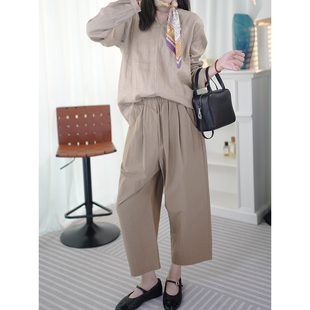 6号衣橱 l 日系简约百搭 轻薄舒适全棉松紧腰宽松9分休闲裤萝卜裤