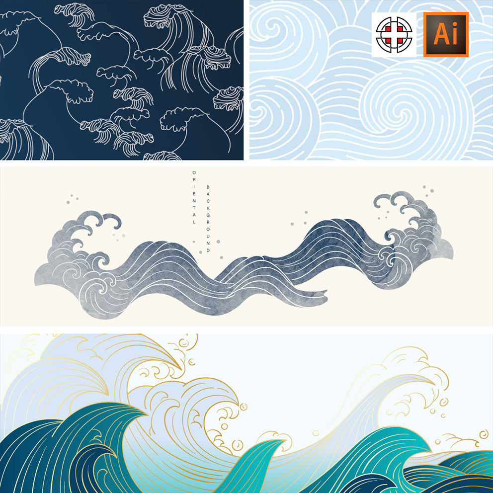 中国风云纹海浪波浪纹理底纹背景装饰画ai矢量设计素材