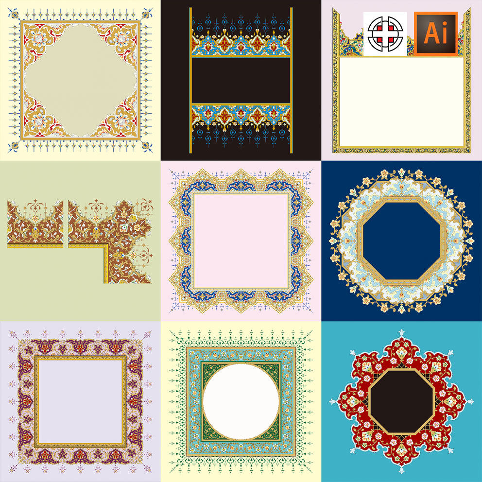精美古典传统民族风藏族西藏新疆花纹边框ai矢量设计素材