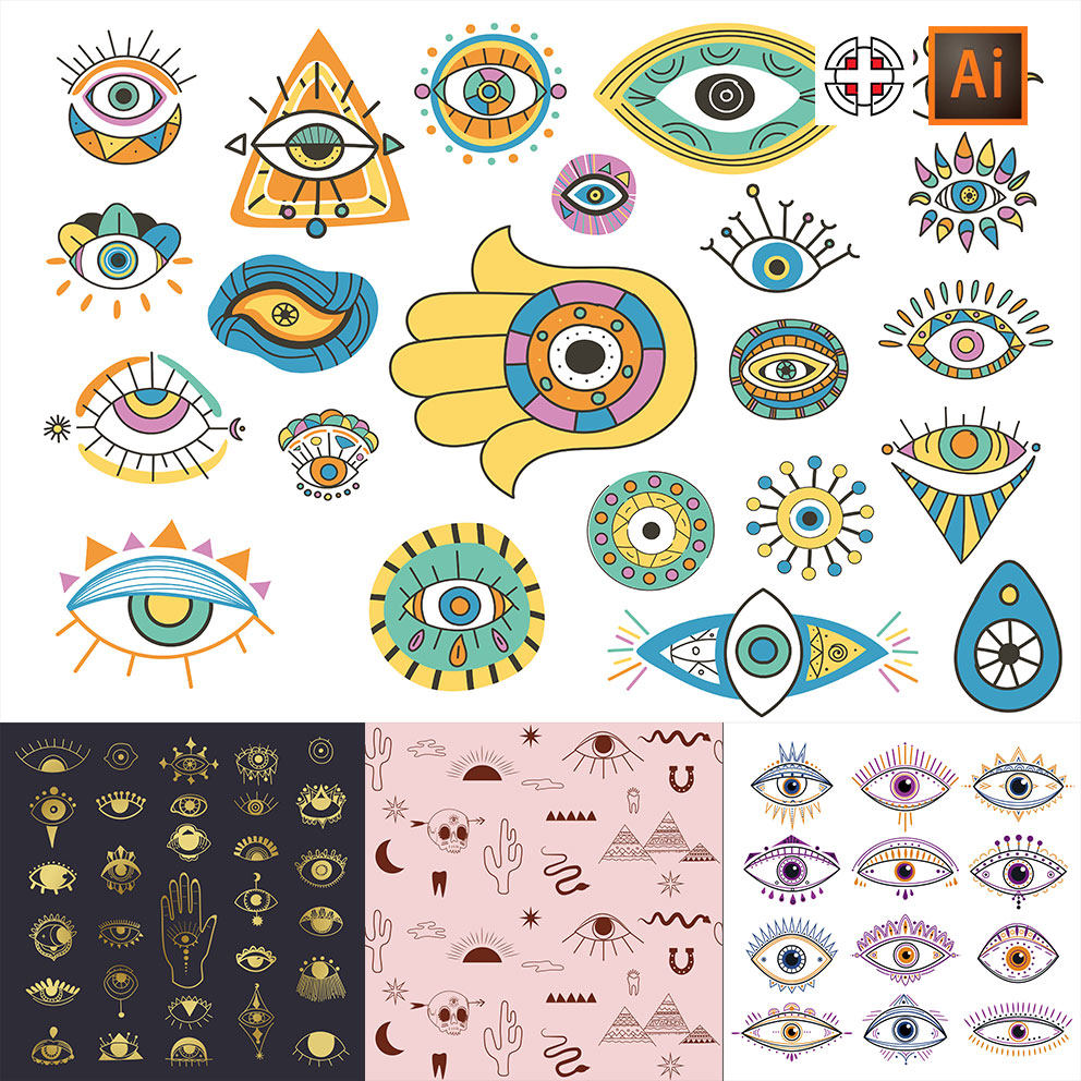 创意魔法蓝色眼睛纺织装饰品图案十一ai矢量设计素材