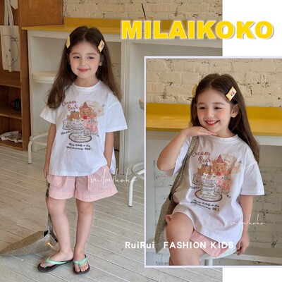 milaikoko女童小熊短袖T恤
