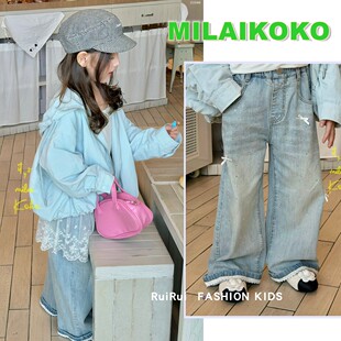 milaikoko米莱童装2026春款女童连帽外套217015蕾丝吊带裙牛仔裤