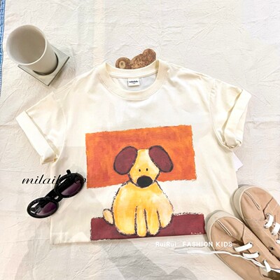 milaikoko女童小狗印花T恤短袖