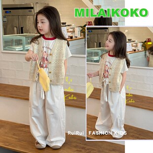 milaikoko米莱童装2026春款女童镂空毛衣马甲2620短袖T恤花苞裤