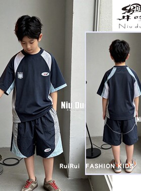 牛哆哆童装男童拼色速干套装夏季中大童运动球服儿童两件套39705