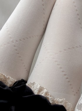 灰色菱格镂空连裤袜春秋薄款纯棉微压显瘦格雷系夏季外穿打底裤袜