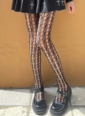 镂空黑丝袜女春秋黑丝渔网袜ins潮网红黑白色连裤打底网袜秋季长