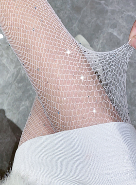 烫钻白色丝袜薄款网s潮黑渔网袜