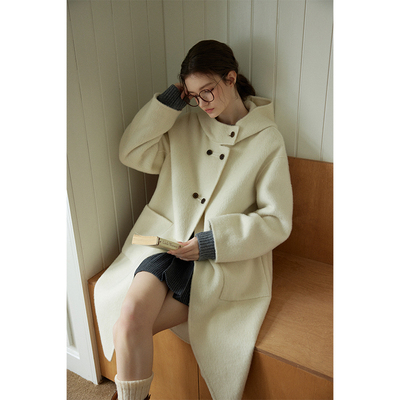 三十三【雪域驼铃】2024立领连帽双口袋呢子大衣女冬新款毛呢外套