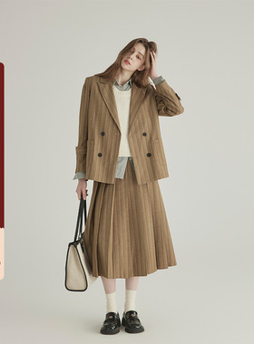 三十三【Milan-history】学院风长袖西装外套女a字高腰百褶裙套装