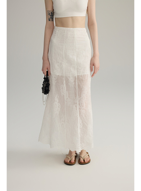 三十三  【Mimosa】白色蕾丝半身裙女2025夏季新款半透明包臀长裙