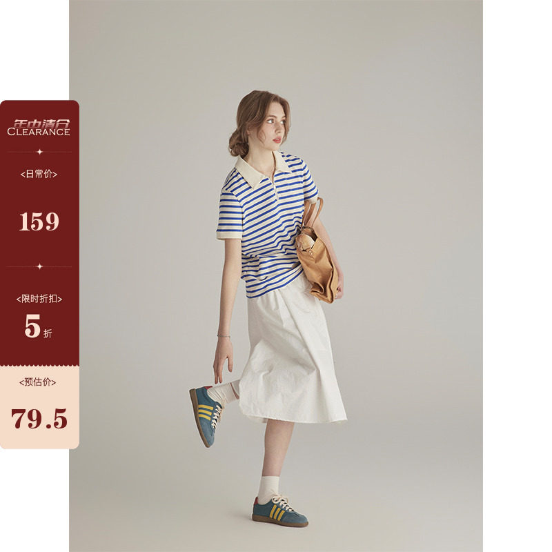 三十三 【航海笔记】条纹纯棉短袖T恤女夏季POLO衫小个子正肩体恤,女装/女士精品,T恤,淘宝优惠券,粉丝福利购,淘宝优惠卷