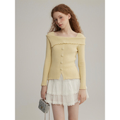 巴洛情书 设计感一字肩针织衫 女2025春季 三十三 新款 温柔风上衣