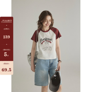 三十三 【cartoon-book】圆领撞色印花设计T恤韩版可爱小个子上衣