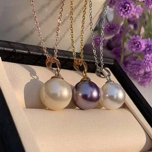 珍珠吊坠女S925镀18K金色单颗圆形贝珠全新气质百搭项链