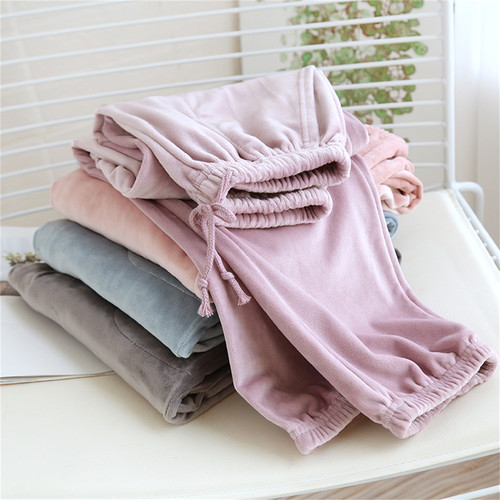 海岛绒睡裤女士秋冬季薄绒