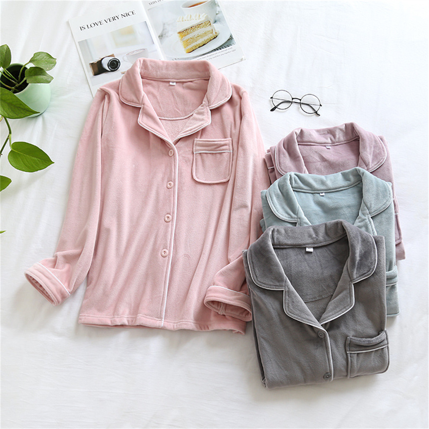 秋冬海岛绒单件睡衣女上衣