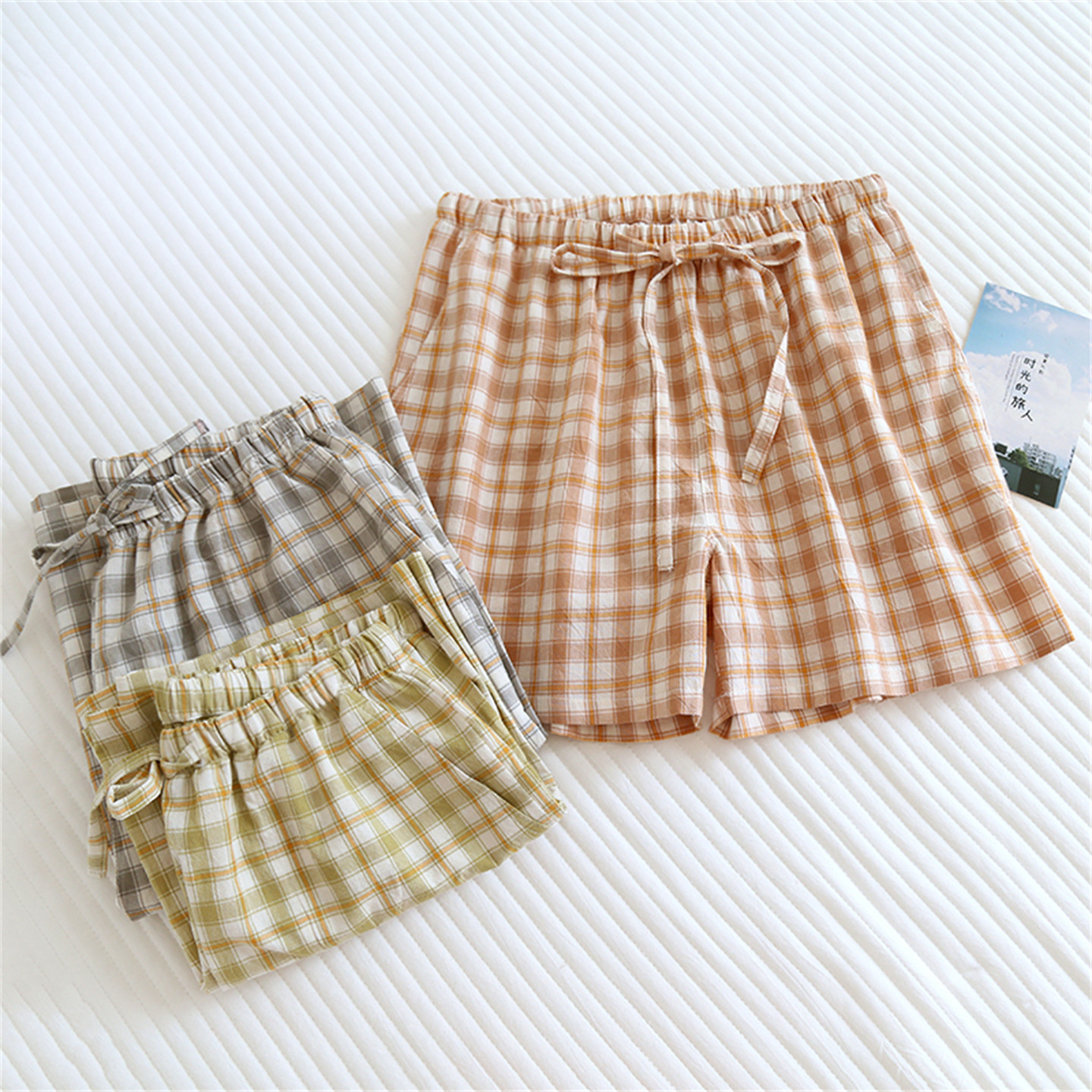 情侣格子无印风睡裤男女夏季纯棉棉布薄款大码短裤家居裤沙滩裤,女士内衣/男士内衣/家居服,睡裤/家居裤,淘宝优惠券,粉丝福利购,淘宝优惠卷