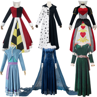 万圣节迪士尼服装大人艾莎安娜公主裙红心皇后cos女王服库伊拉服