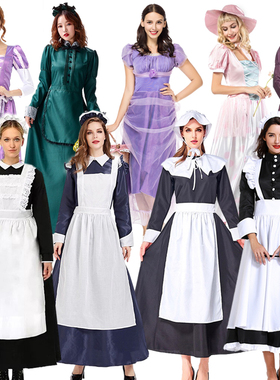 大码 中世纪女仆服英伦风欧洲女管家cos厨娘装欧美贵族小姐演出服