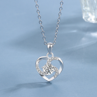 庭祥S925纯银永恒之心项链女玫瑰金小众设计感纯银吊坠锁骨链简约