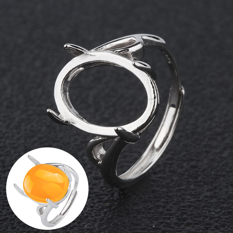 diy纯银蜜蜡戒指空托