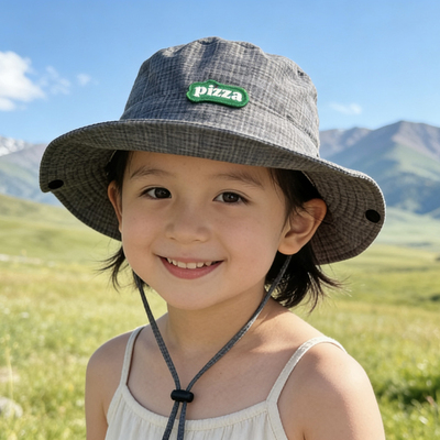 夏季柠来檬趣儿童渔夫帽 2-6岁男女童户外防晒遮阳帽宽檐字母帽子