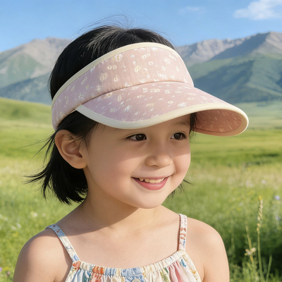 柠来檬趣女童夏季空顶帽 2-10岁防晒遮阳户外碎花可调节儿童帽子