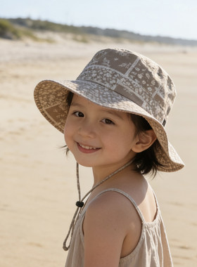 2-6岁女童夏季宽檐渔夫帽 轻便折叠户外防晒遮阳帽植物花卉帽子