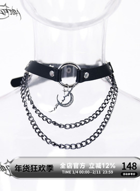 原创电月挂坠punk颈链铆钉脖圈