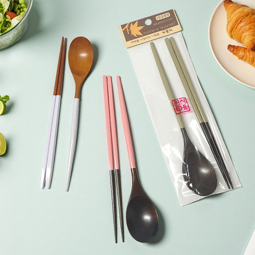 实木筷子勺子韩国进口日式尖头