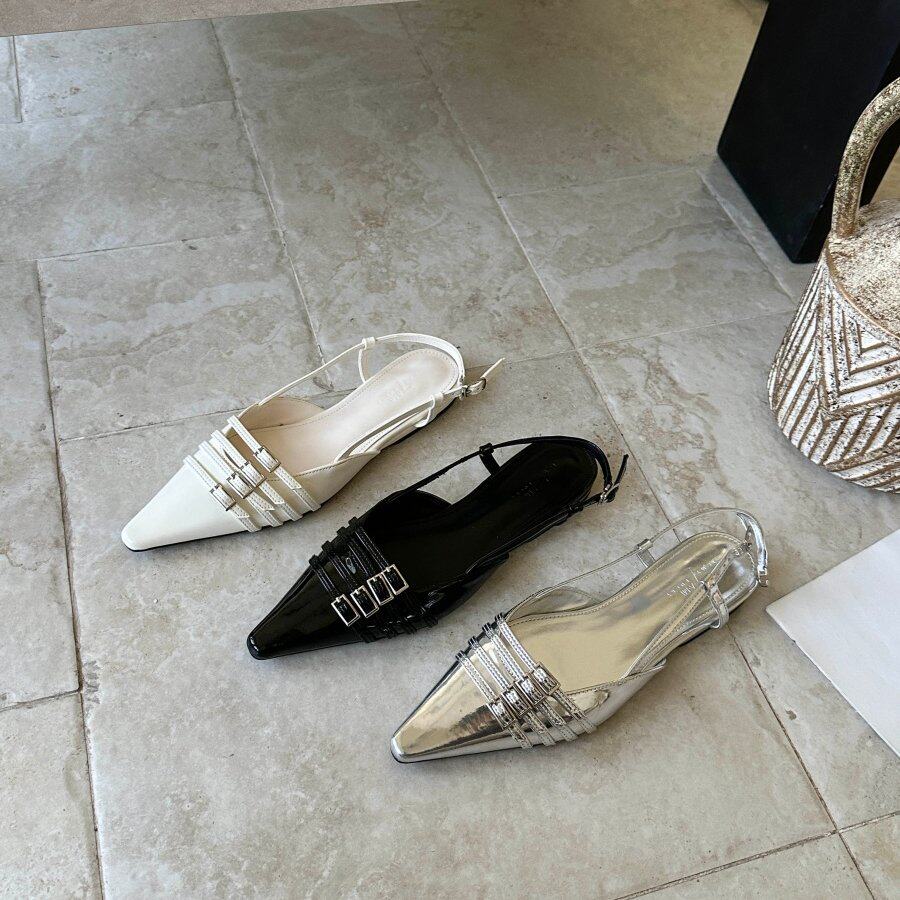 2026早春季新款女鞋尖头粗跟低跟皮带扣高跟鞋包头凉鞋浅口单鞋子