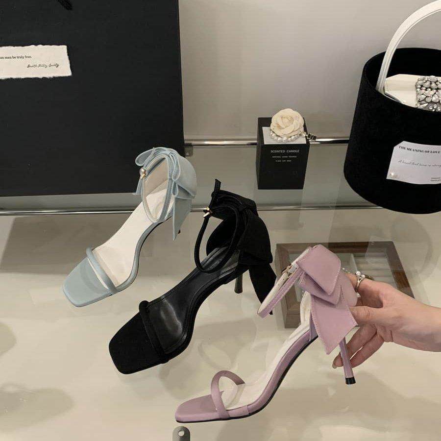 法式温柔风方头一字带蝴蝶结细高跟凉鞋女夏季露趾仙女鞋,女鞋,时装凉鞋,淘宝优惠券,粉丝福利购,淘宝优惠卷