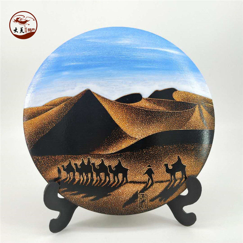 敦煌木板木版画彩色木雕木刻画手工雕刻diy月牙泉旅游纪念品包邮