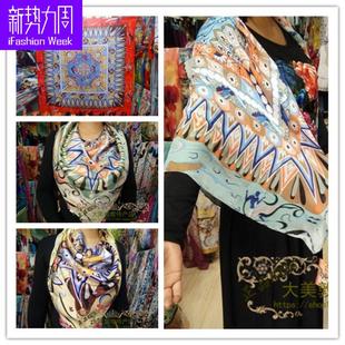 敦煌壁画丝巾 110CM重磅真丝方巾莲花藻井真丝披肩飞天桑蚕丝大方