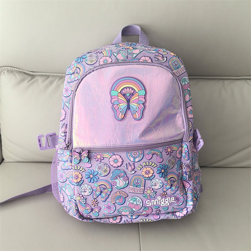 澳洲Smiggle书包学生紫彩虹蝴蝶双肩包多功能收纳大号背包轻便包