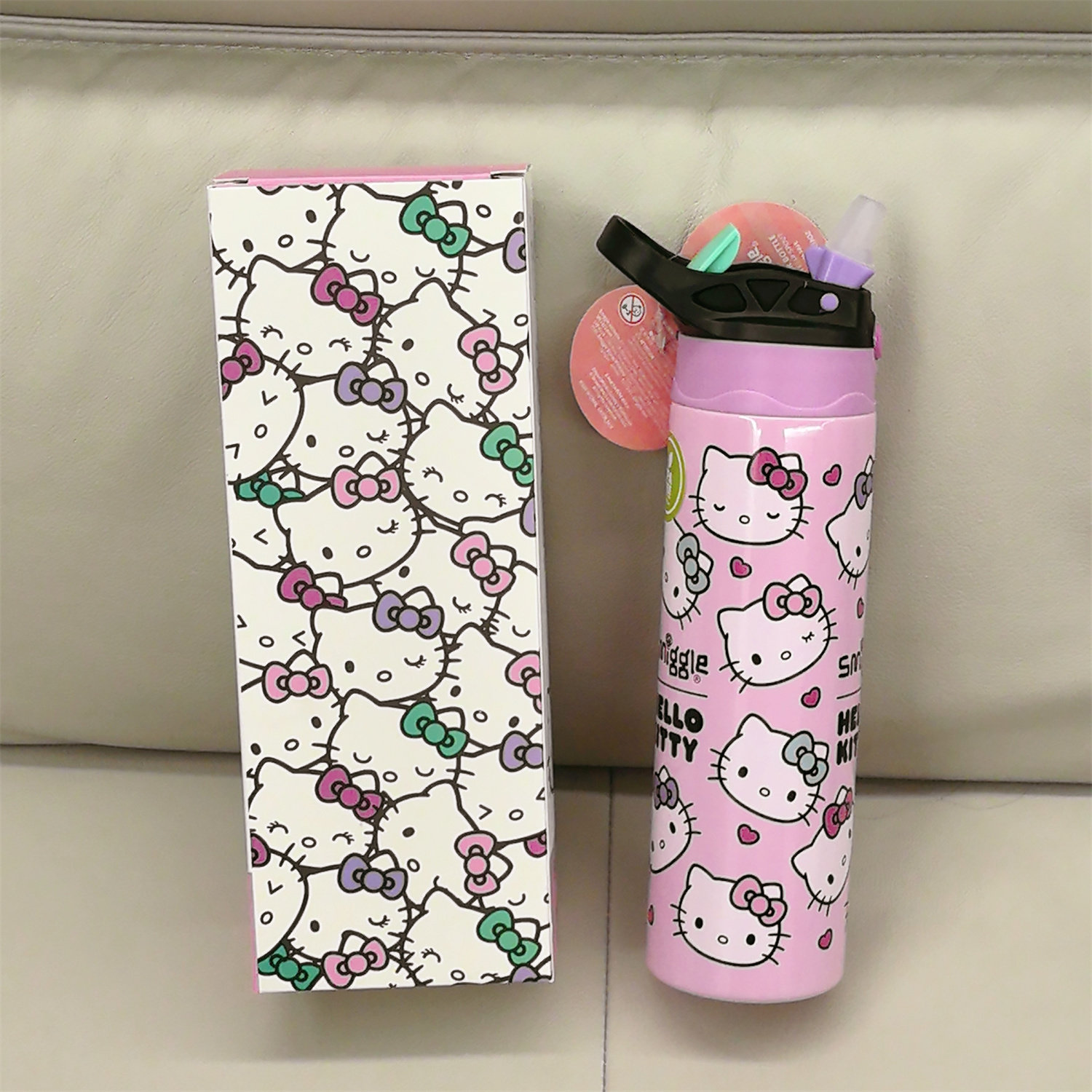 澳洲Smiggle不锈钢水杯儿童保温随手杯保冷粉色猫咪Hellokitty杯