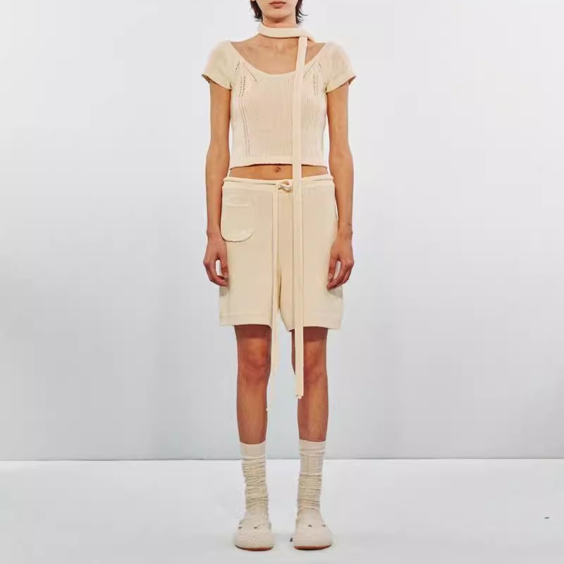 SWAYING 25早秋 肩部镂空短袖针织衫