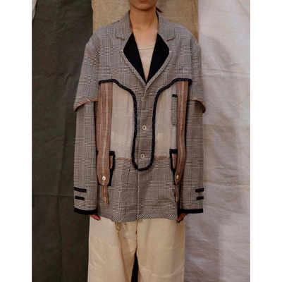 系带运动格子外套夹克