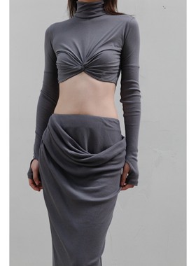 50%OFF OUDE WAAG  TP02系列 纽结拼接高领短上衣