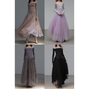 21908 Bihan 缩水丝绸 芭蕾连衣裙平肩系列 亲肤 Marc 三层纱