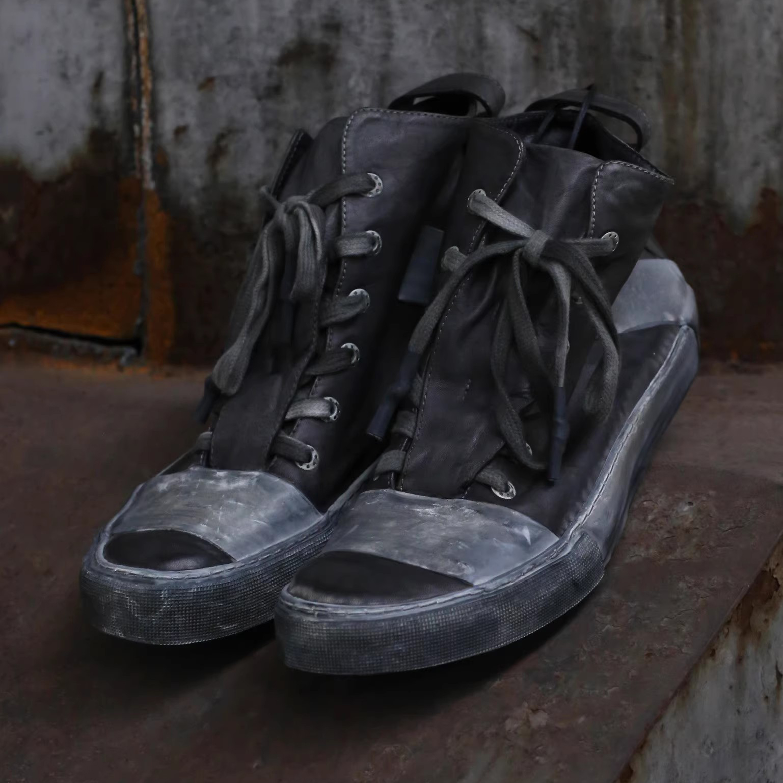 手工做旧染休闲皮鞋板鞋