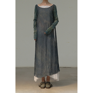 elapsing 70%OFF research 双色拼接真丝褶皱大圆领连衣裙