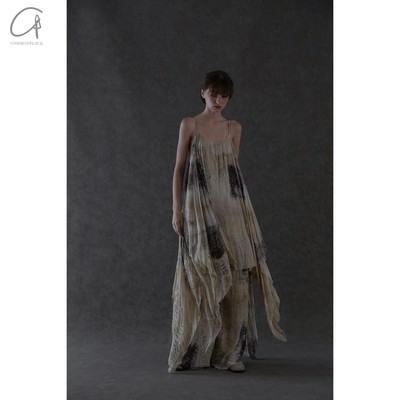 春夏真丝吊带花染连衣裙