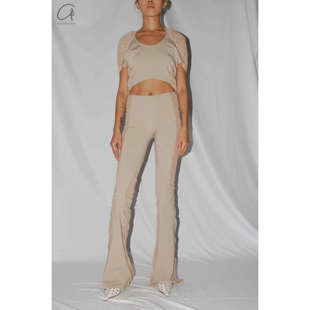 网纱印花拼接喇叭裤 Zhou Rui 40%OFF