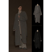 Mutedance 无领系扣腰带长外套大衣