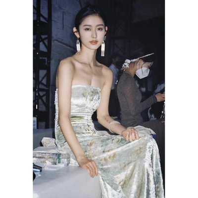 23春夏染色丝绒抹胸太阳裙