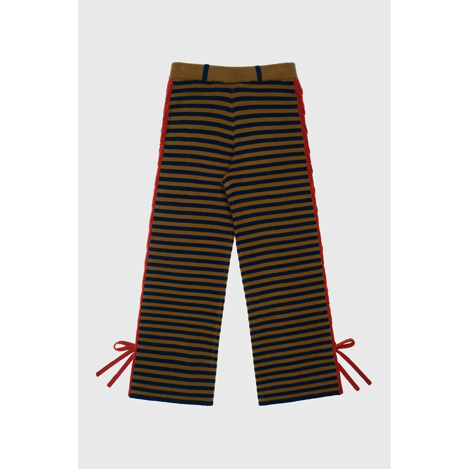 YANYAN KNITS 条纹羊羔毛系带裤